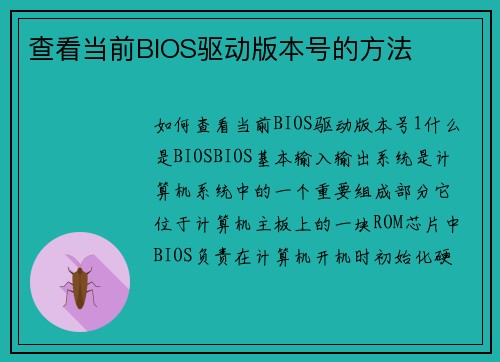 查看当前BIOS驱动版本号的方法